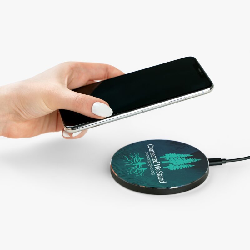 Connected We Stand Tree Design Dark Turquoise Design - Wireless Charger - Image 4
